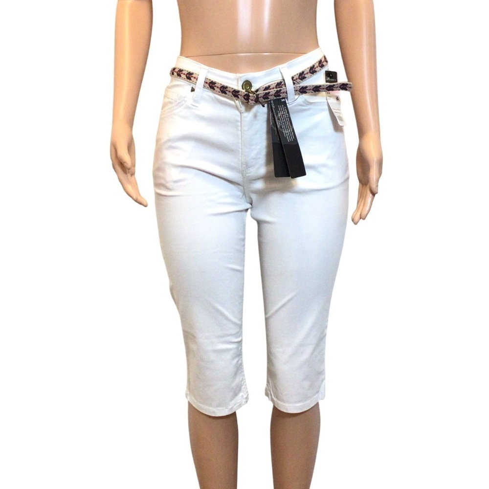 Lee Women’s White Mid Rise Fit Belted Denim Skimmer Pants- Irregular Size 10M
